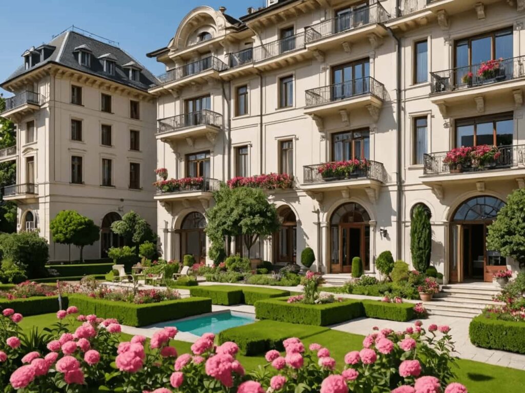 Façade d’un immeuble ancien rénové avec jardin, illustration d’un investissement en défiscalisation immobilière.