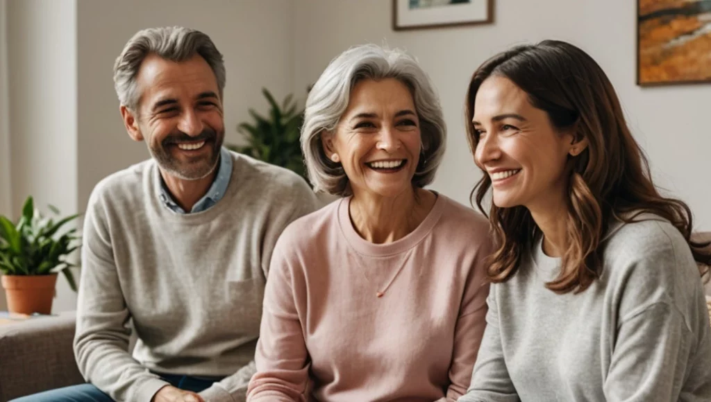 Parents échangeant avec leur fille sur la transmission de leur patrimoine immobilier en nue-propriété