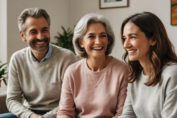 Parents échangeant avec leur fille sur la transmission de leur patrimoine immobilier en nue-propriété